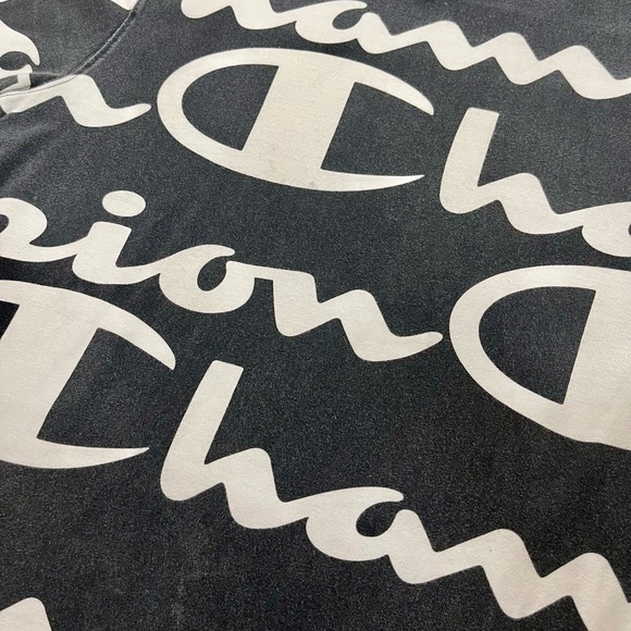 Size L Vintage Champion T-Shirt Vintage 90s All Over Print‎ Black Distressed Y2K - Picture 6 of 15